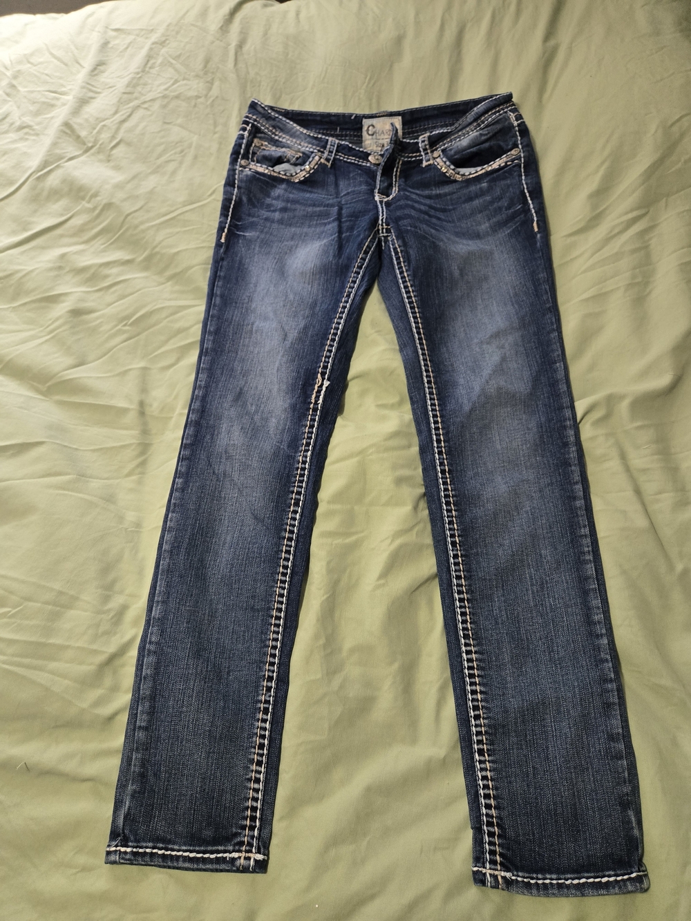 Charme By GRACE Dark Blue Skinny Leg Jeans with White Contrast Stitching
